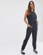 Rvca Pop Out Jumpsuit In Stripe - Gray
