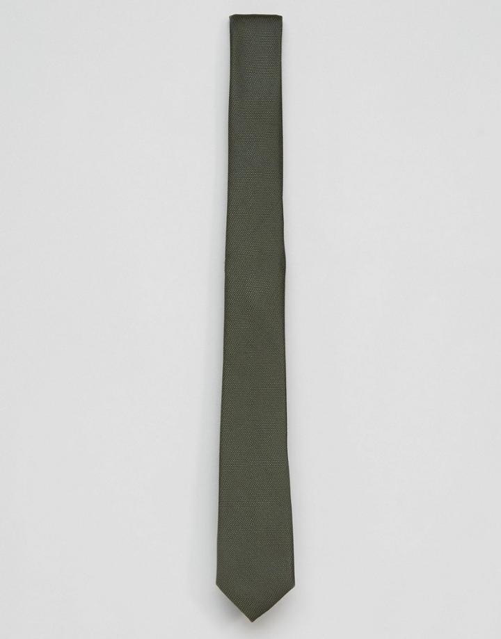 Asos Slim Tie In Khaki Green - Green