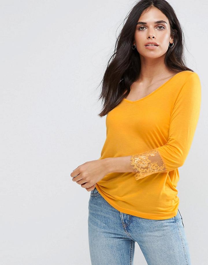 Vila Lace Trim Top - Yellow