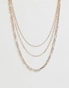 Miss Selfridge Layered Chain Necklace In Rose Gold - Gold