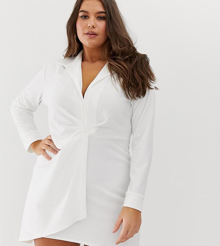 Asos Design Curve Ruched Shirt Mini Dress-white