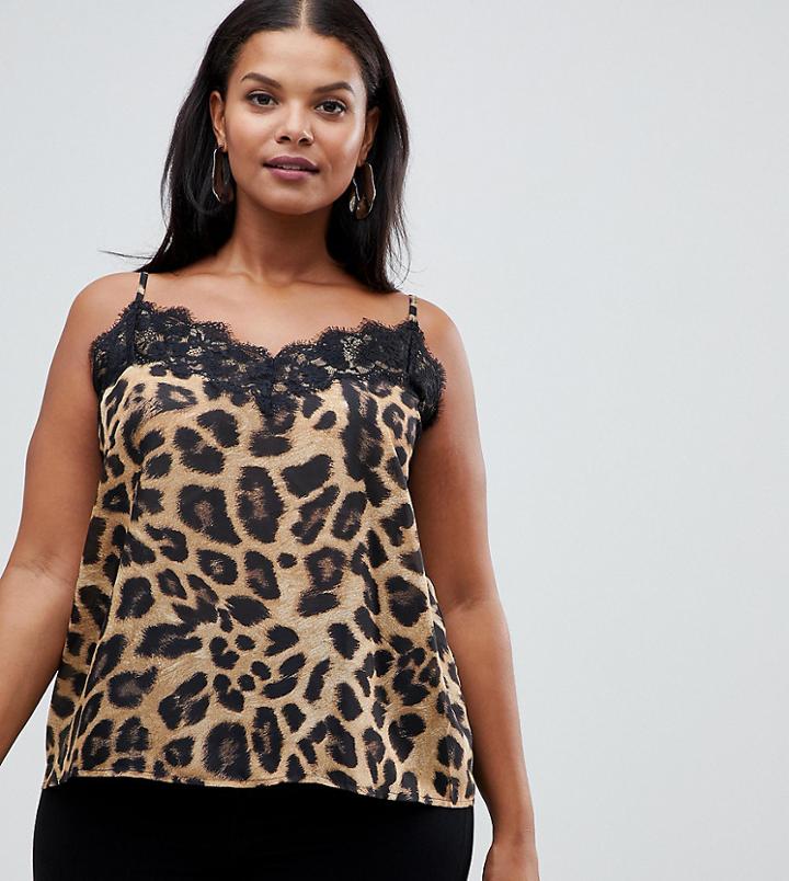 Outrageous Fortune Plus Lace Detail Cami In Leopard Print - Multi