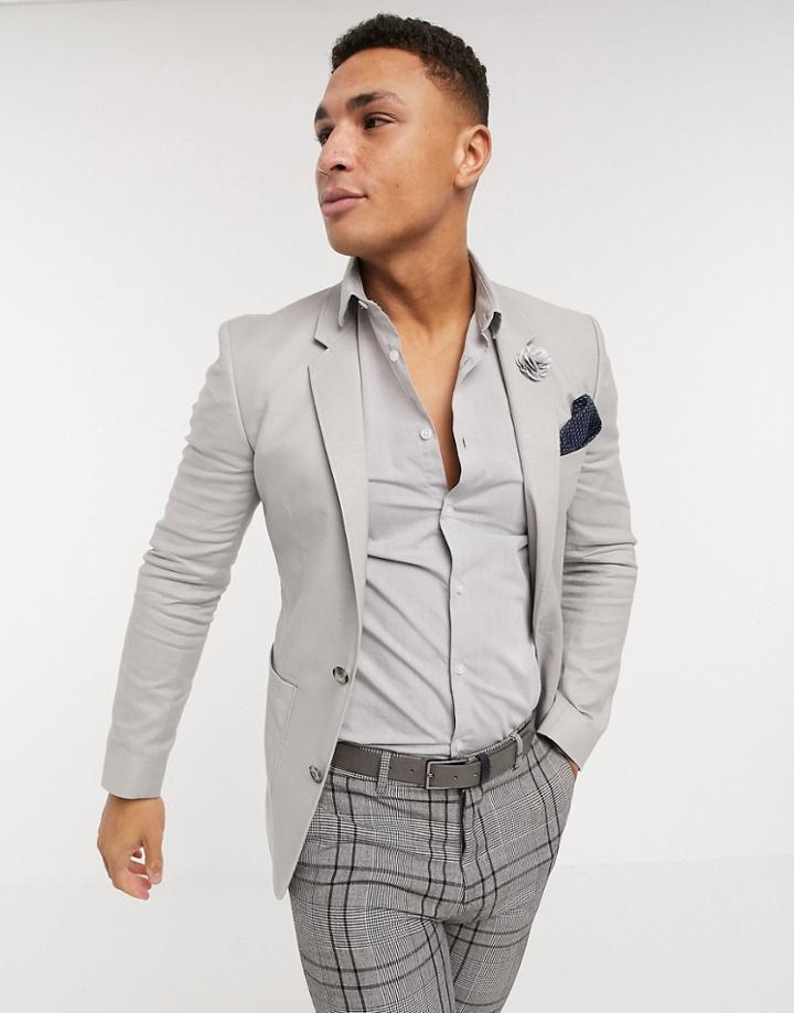 Asos Design Wedding Skinny Linen Blazer In Gray-grey