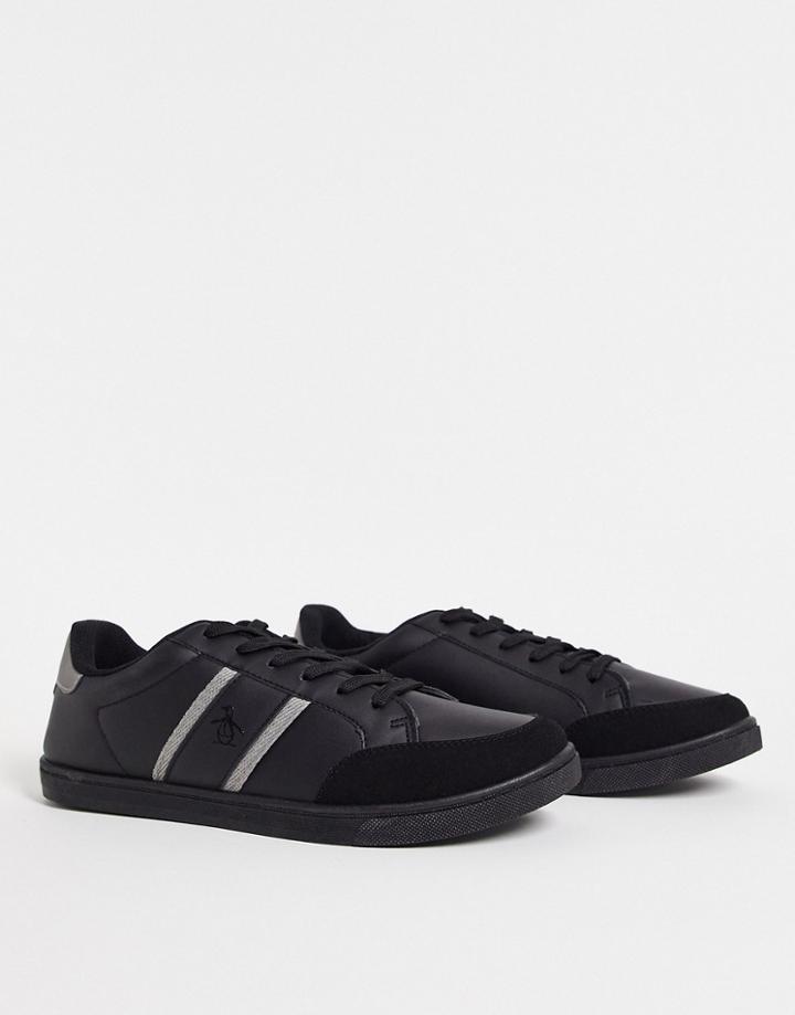 Original Penguin Minimal Lace Up Sneakers In Black