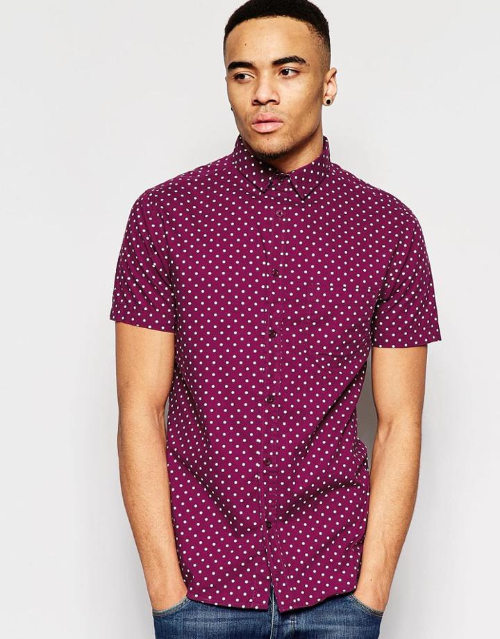 Brave Soul Small Spot Short Sleeve Shirt - Red