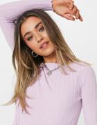 Asos Design Slash Neck Sweater With Ruffle Trims And Pointelle Stitch In Dusky Pink