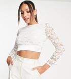 Tfnc Tall Bridesmaid Lace Top With Scalloped Back And Tie Back In White