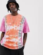 Asos Design Oversized T-shirt In Vertical Tie Dye Wash In Pink - Pink