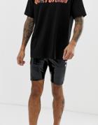 Asos Design Megging Shorts In Black Wet Look - Black
