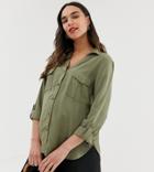New Look Maternity Utility Shirt In Dark Khaki - Green