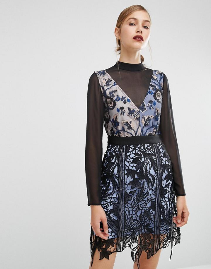 Self Portrait Layered Lace Mini Dress - Black