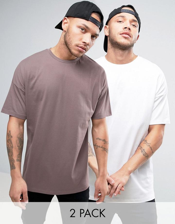 Asos 2 Pack Oversized Longline T-shirt In Pink/white Save - Multi
