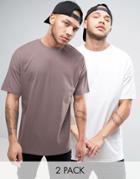 Asos 2 Pack Oversized Longline T-shirt In Pink/white Save - Multi