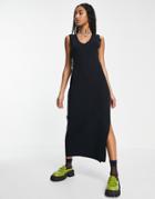 Topshop Knit V-neck Sleeveless Dress In Black