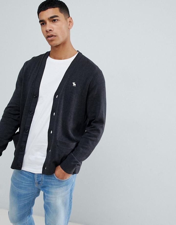 Abercrombie & Fitch Icon Logo Knit Cardigan In Dark Gray Marl - Gray