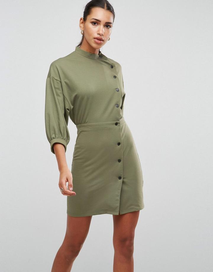Asos 80s Button Through Mini Dress - Green
