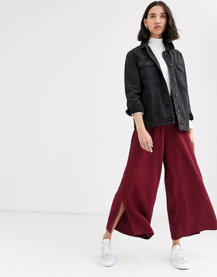 Native Youth Wide Leg Pants With Ring Pull In Satin Two-piece-red
