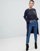 Fashion Union Longline Cardigan With Rib Knit Sleeves - Navy