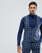 Asos Super Skinny Suit Vest In Blue Plaid Check