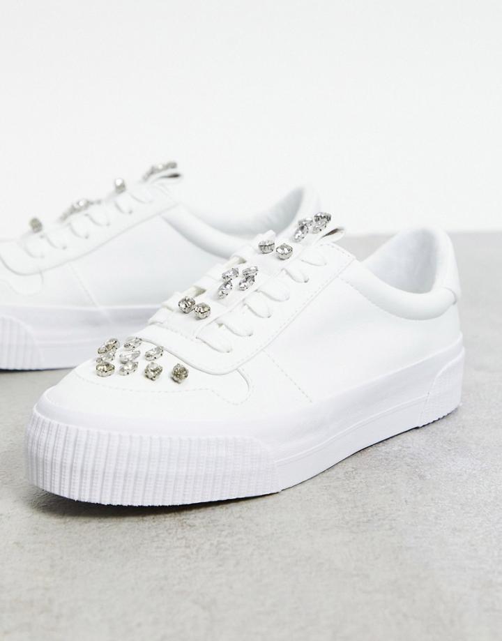 Asos Design Dekko Sneakers With Faux Gems In White