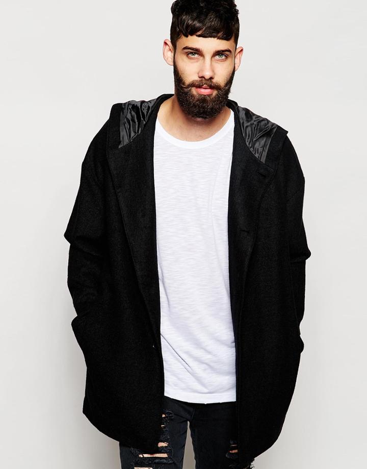 Asos Drapey Wool Coat In Black - Black