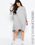 Asos Curve T-shirt Dress With Dipped Hem And Kimono Sleeve - Gray
