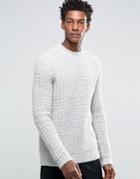 Asos Heavyweight Sweater With Chunky Neck Trim - Gray