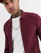 Asos Design Jersey Muscle Harrington Jacket In Burgundy Reverse Loopback-red