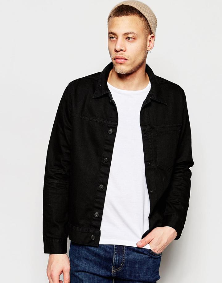 Weekday Core Boxy Denim Jacket Front Pocket In Black - Black