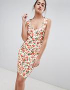 New Look Floral Bandage Dress - White