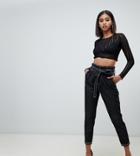 Missguided Tie Waist Pants With Contrast Stitch In Black - Black