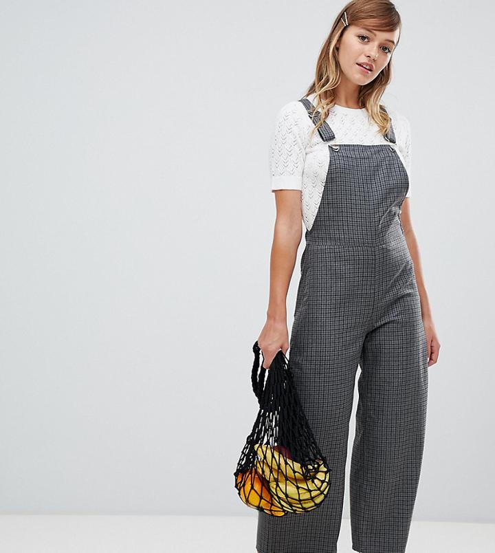 Monki Gray Check Wide Leg Overalls
