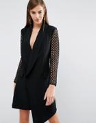 The 8th Sign Tuxedo Dress With Mesh Sleeves - Black