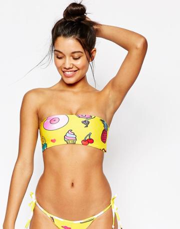 Wild Fox Stripe Reversable Bandeau Bikini Top - Yellow Daisy