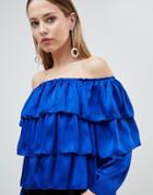 Lipsy Tiered Ruffle Top - Blue