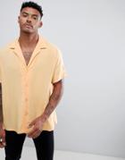 Asos Design Oversized Viscose Shirt With Deep V In Peach - Pink