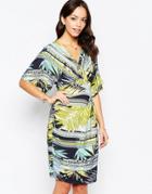 Closet Kimono Dress In Mixed Palm Print - Multi