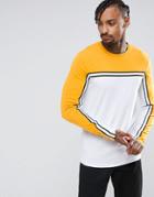 Asos Muscle Long Sleeve T-shirt With Contrast Yoke And Taping - White