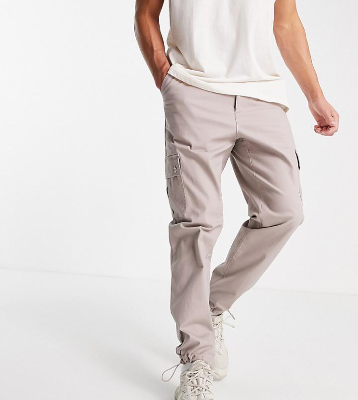 Asos Design Tapered Cargo Pants In Brown-neutral