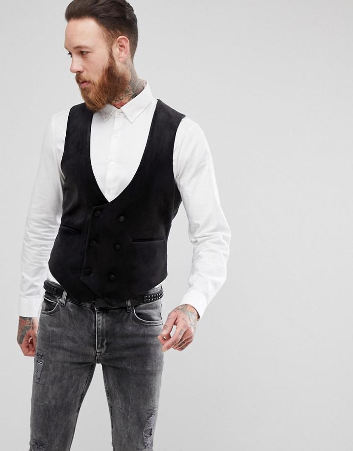 Asos Skinny Vest In Black Velvet - Black