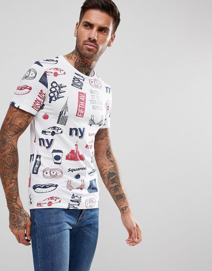 Bershka New York Print T-shirt In White - White