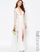 Fame And Partners Tall Laced Heaven Maxi Dress With Split - White