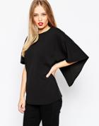 Asos Crepe Open Back Top With Ruffle Detail - Black