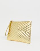 Asos Design Quilted Zip Top Clutch Bag - Gold