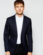 Number Eight Savile Row Plaid Blazer In Skinny Fit - Navy