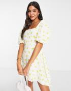 Influence Strappy Back Puff Sleeve Mini Dress In Textured Floral Print-multi