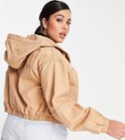 Asos Design Curve Washed Hooded Cropped Jacket In Coral-pink