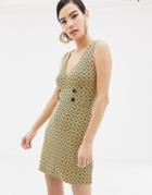 Miss Selfridge Pinny Dress With Button Detail In Yellow Jacquard - Yellow