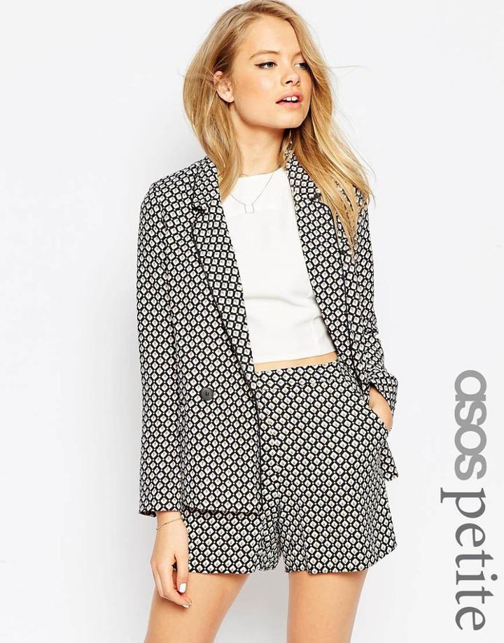 Asos Petite Blazer In Soft 70s Tile Print Co-ord - Multi