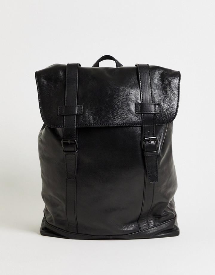 Asos Design Leather Backpack In Black With Handle